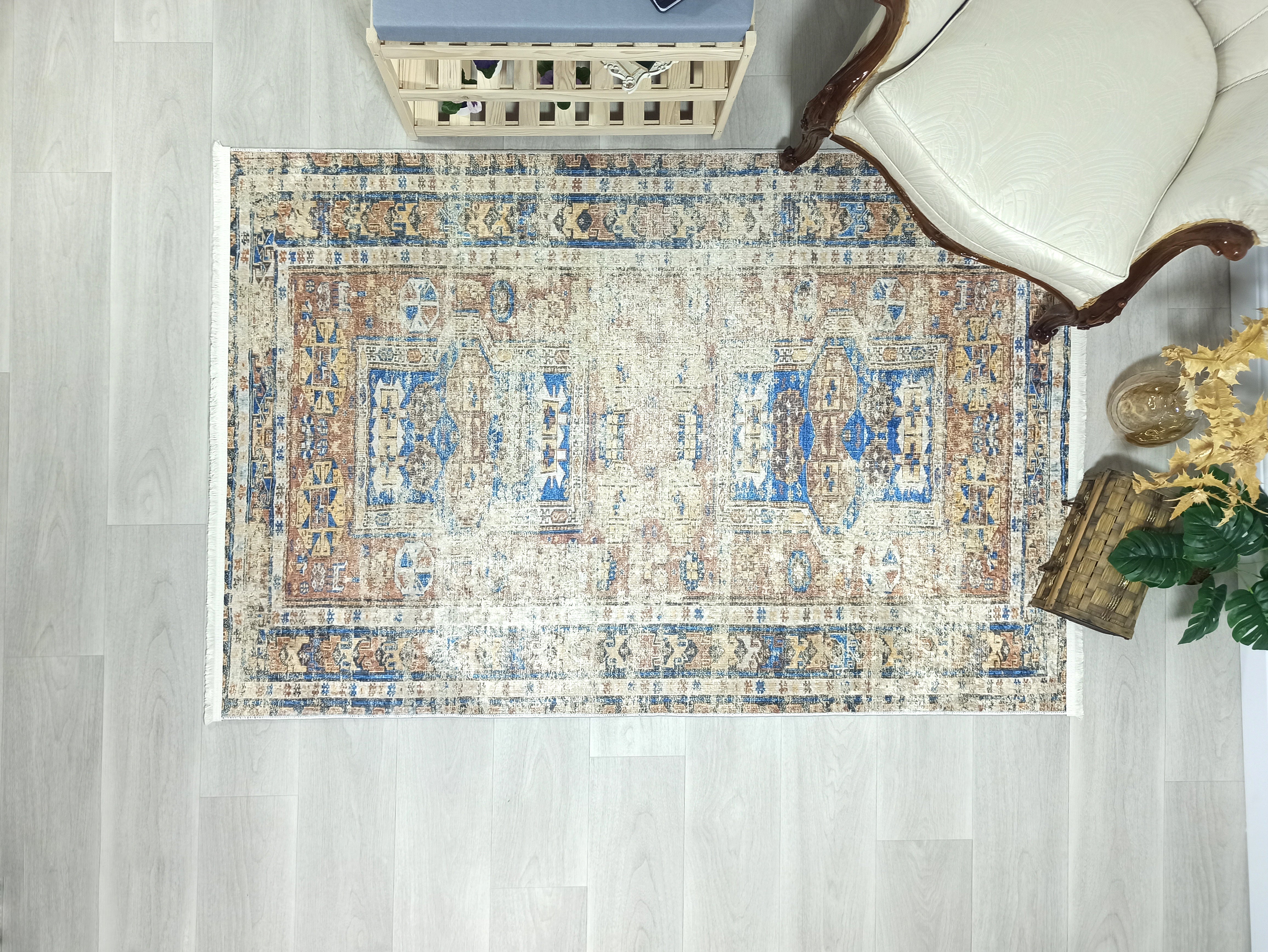 Persian Style Brown Beige Vintage Design Rug