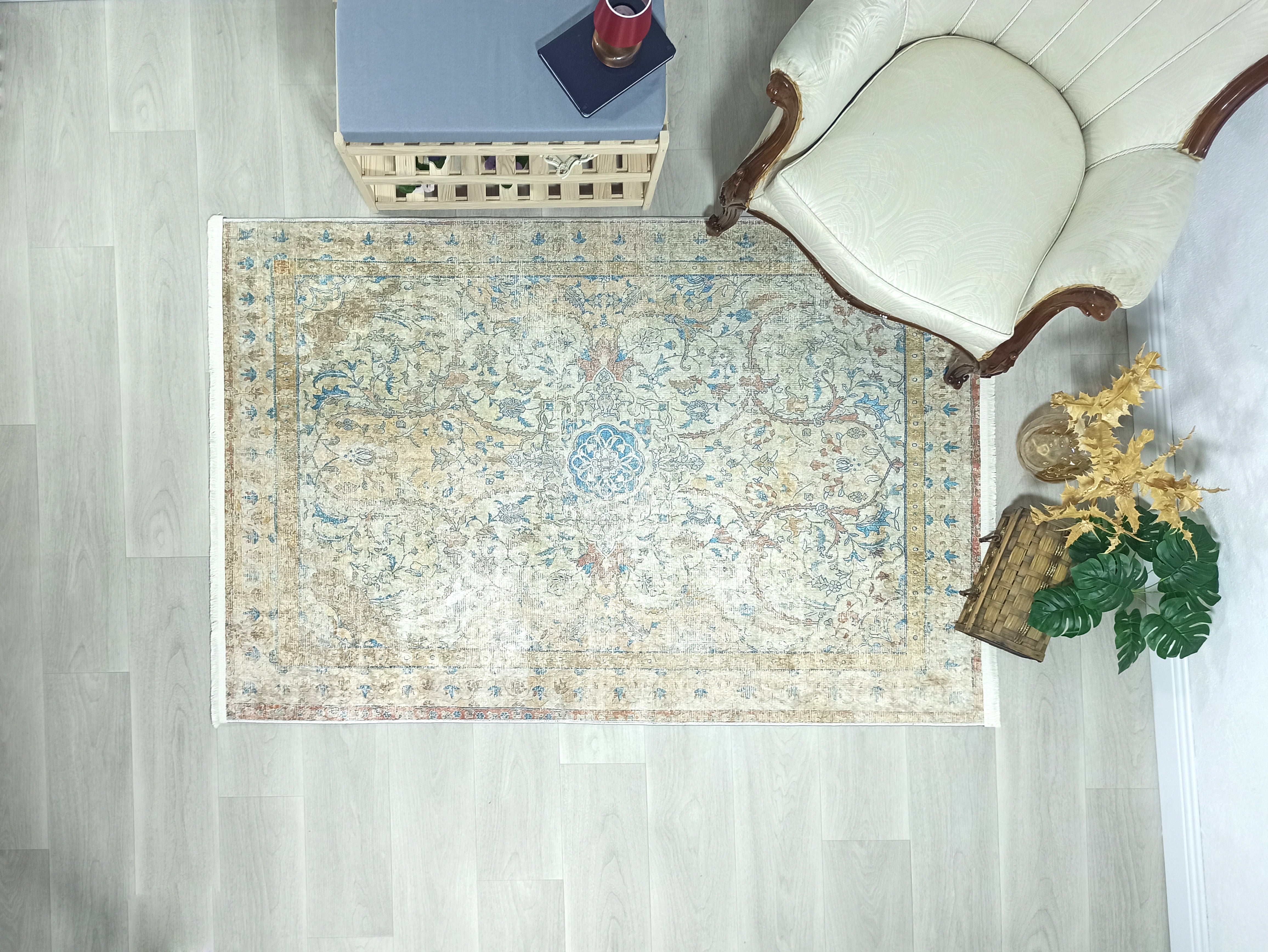 Persian Style Beige Blue Vintage Design Rug