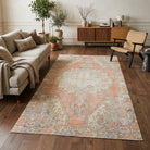 Oriental pattern on the Ruhefruz Alanna antique washed vintage area rug – handmade in the Persian region