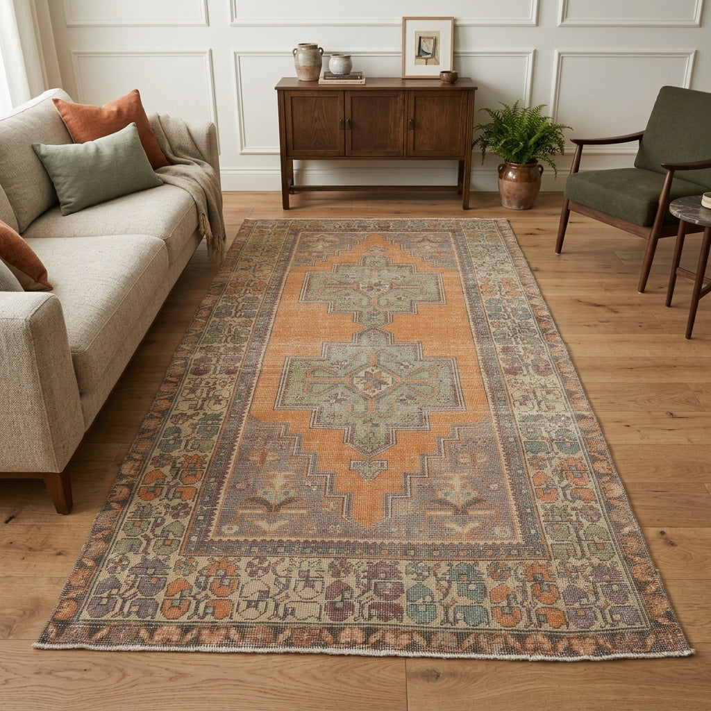 Tribal and oriental pattern on the Phaenomorphe Allie vintage area rug – handmade in Turkey