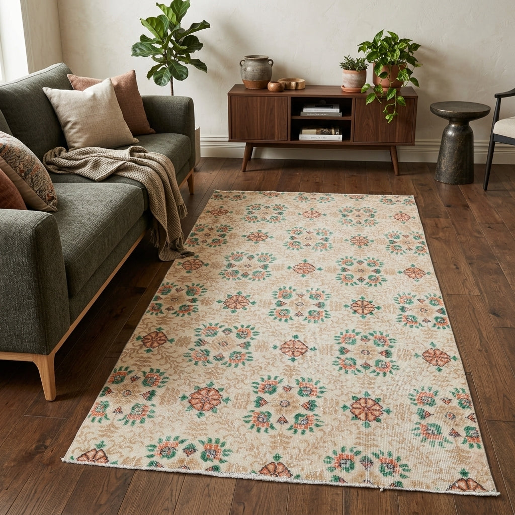 Floral pattern on the Pervasema Alman vintage area rug – handmade in Anatolia, Turkey