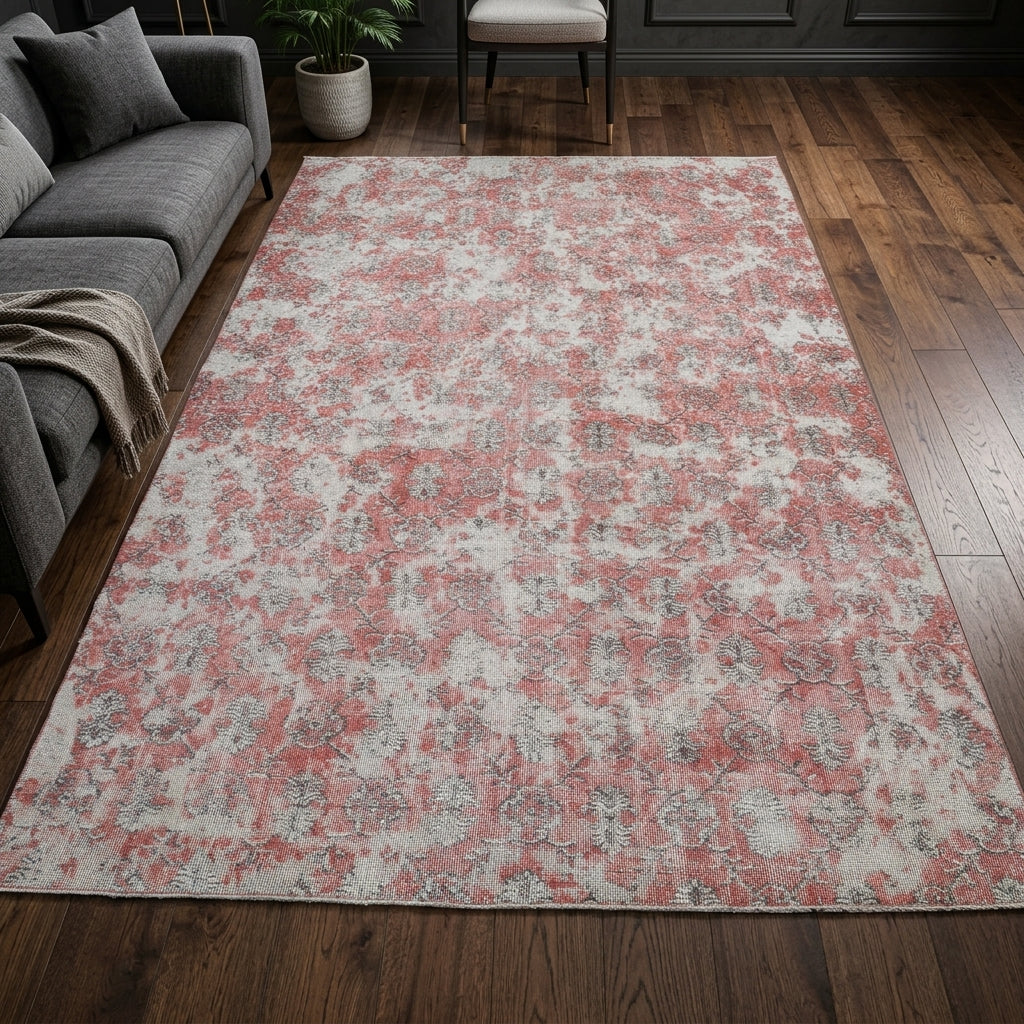Floral pattern on the Nikorhoe Aviana distressed vintage area rug – handmade in Anatolia, Turkey