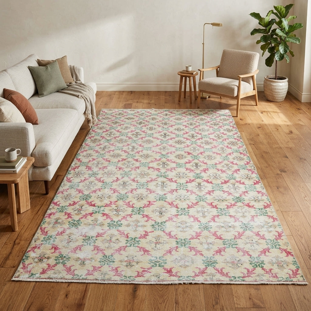 Floral pattern on the Nigarsema Ayaz vintage area rug – handmade in Anatolia, Turkey