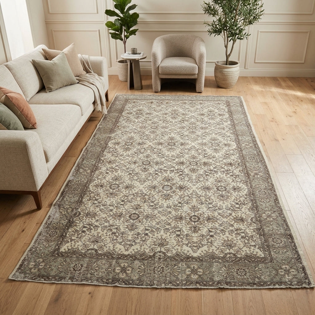 Floral pattern on the Nephekleia Aykoncuy vintage area rug – handmade in Anatolia, Turkey