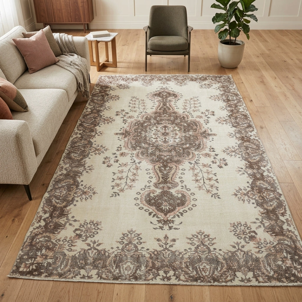 Tribal and oriental pattern on the Naialampe Ayshegul vintage area rug – handmade in Eastern Anatolia, Turkey