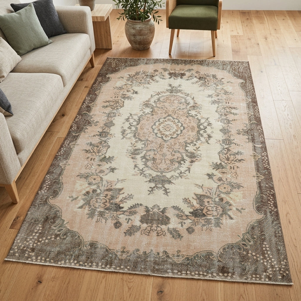 Tribal pattern on the Myrtomorphe Aysu vintage area rug – handmade in Anatolia, Turkey