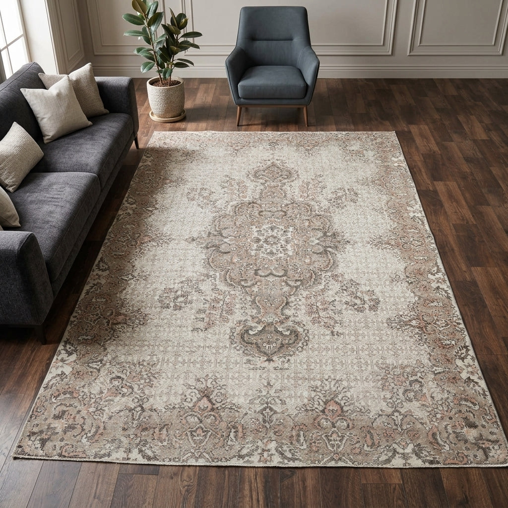 Tribal and oriental pattern on the Mihrinaz Aysuna vintage area rug – handmade in Anatolia, Turkey