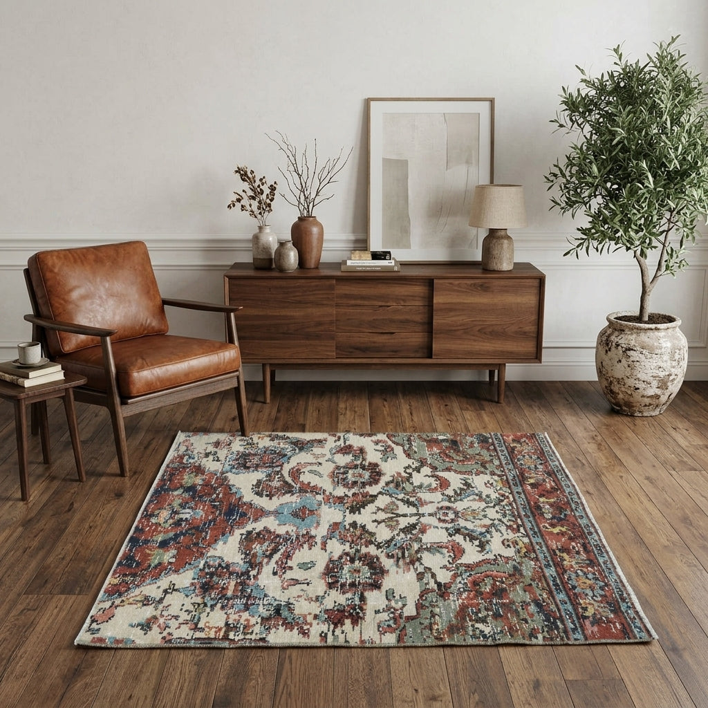 Floral pattern on the Melisgul Banum vintage area rug – handmade in Anatolia, Turkey