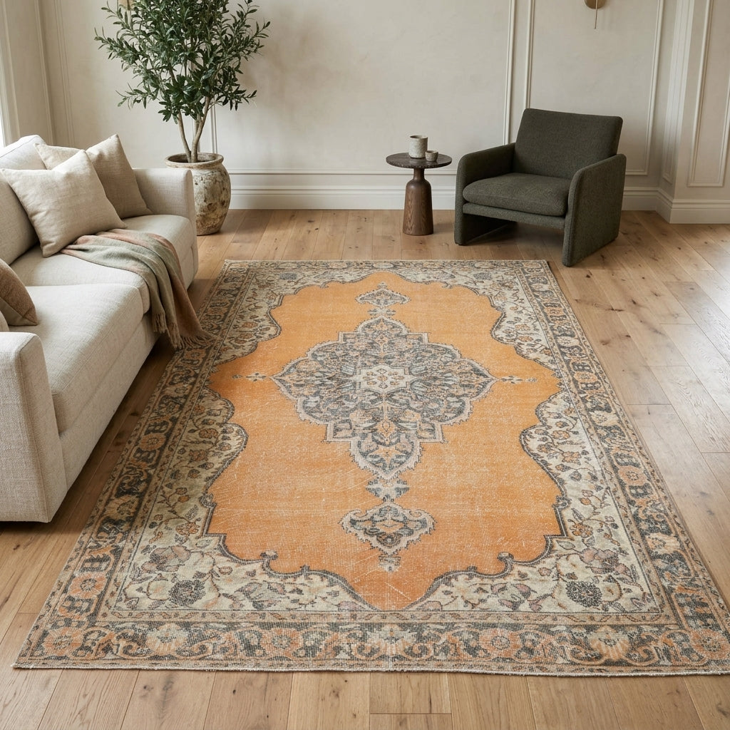Oriental pattern on the Mestansu Ayumi vintage area rug – handmade in Anatolia, Turkey