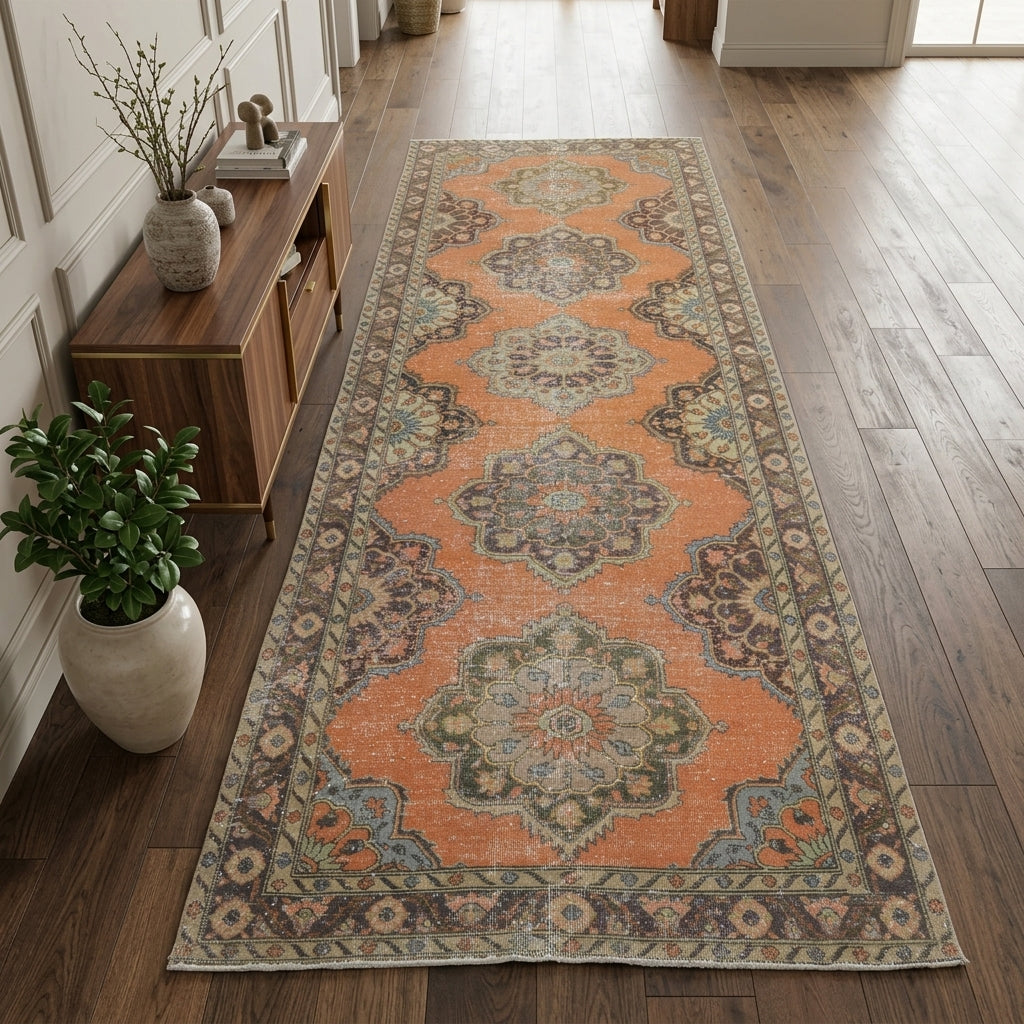 Oriental pattern on the Melanippe Beatrice vintage runner rug – handmade in Anatolia, Turkey