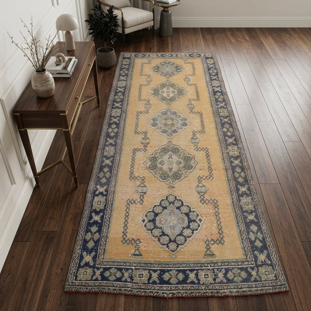 Oriental pattern on the Lysigena Beleni vintage runner rug – handmade in Anatolia, Turkey