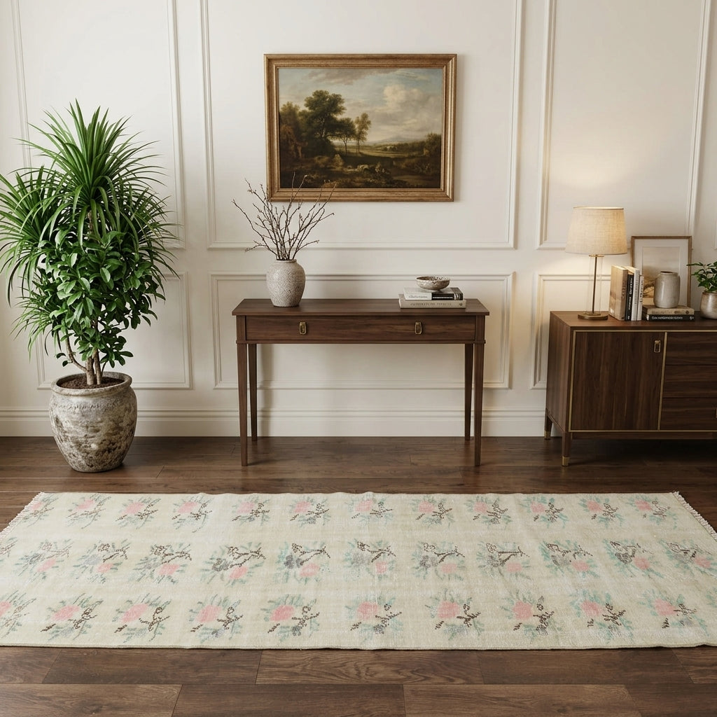 Floral pattern on the Irikome Bibikatun vintage runner rug – handmade in Anatolia, Turkey