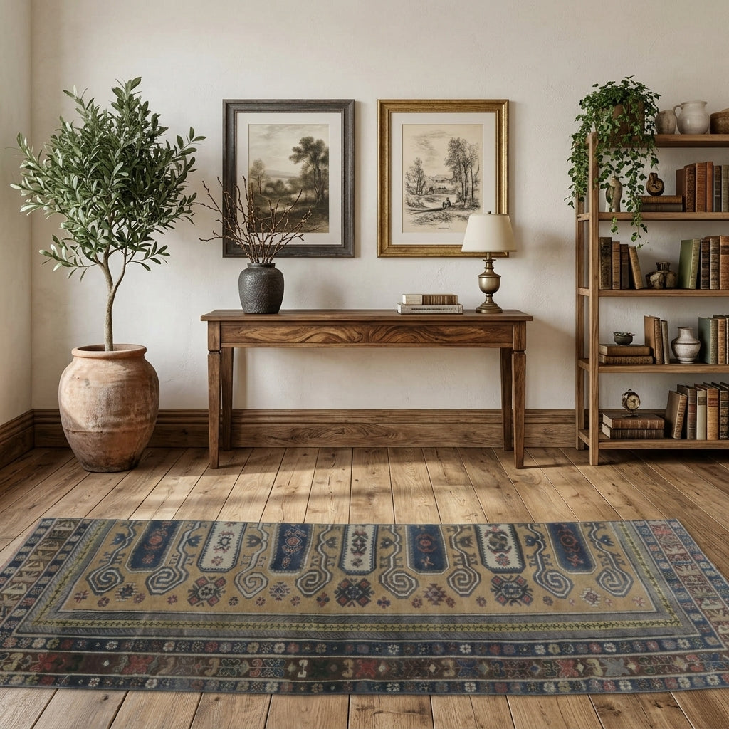 Tribal pattern on the Iliosela Bingun vintage runner rug – handmade in Anatolia, Turkey