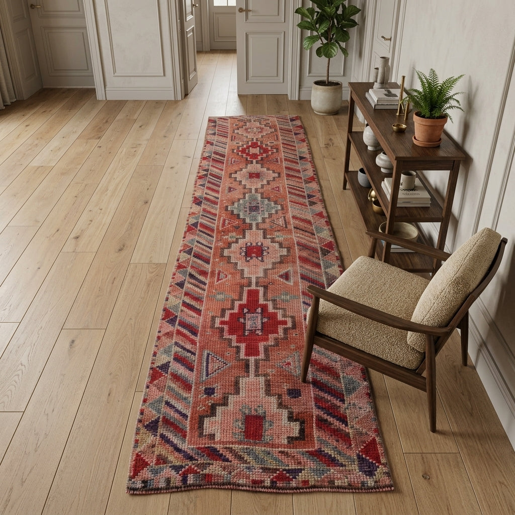 Tribal pattern on the Hesperdoxe Caba vintage runner rug – handmade in Anatolia, Turkey