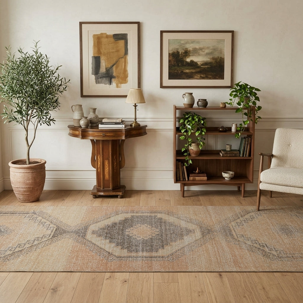 Tribal pattern on the Hermus Cacak vintage runner rug – handmade in Anatolia, Turkey