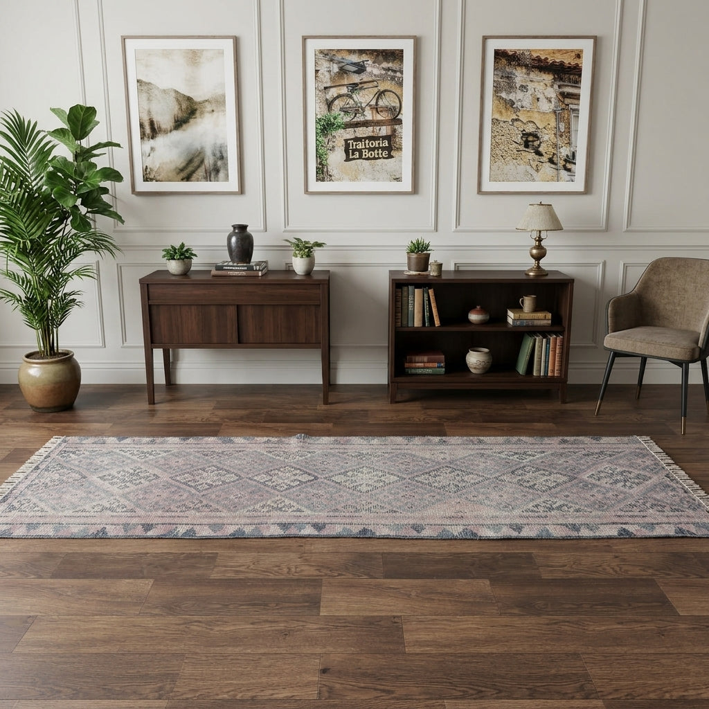 Tribal pattern on the Papatyagul Dilani vintage runner rug – handmade in Anatolia, Turkey