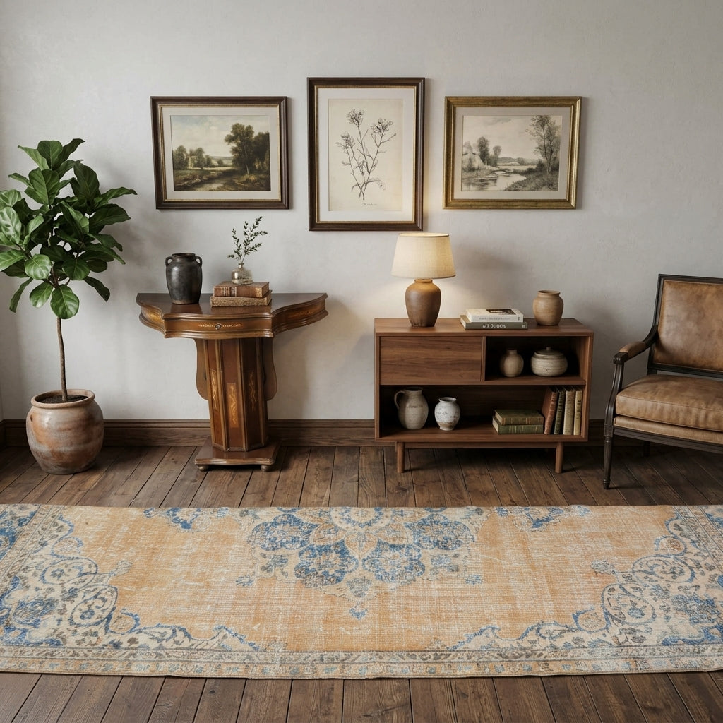 Tribal pattern on the Papatyayar Camilya vintage area rug – handmade in Anatolia, Turkey