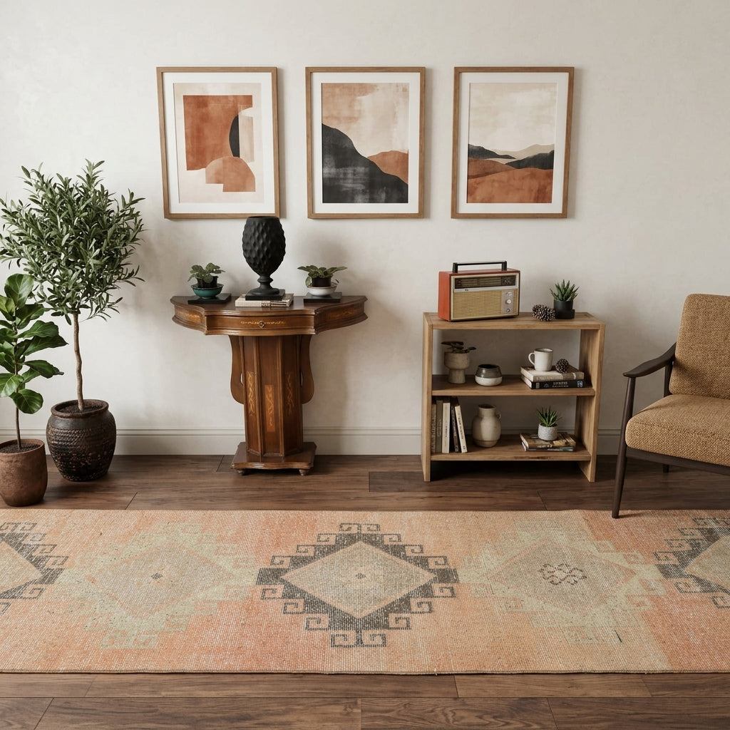Geometric pattern on the Halophyllis Cansev vintage area rug – handmade in Anatolia, Turkey