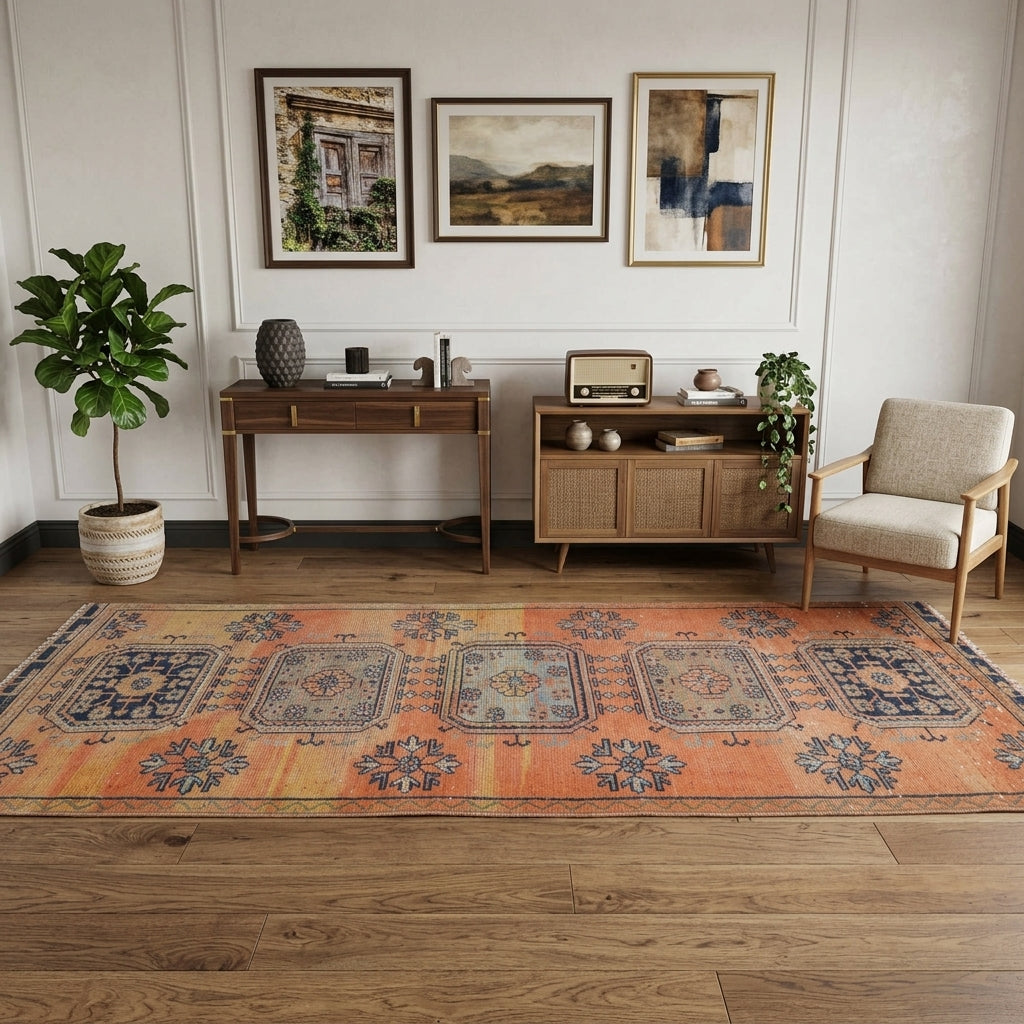 Ikat pattern on the Nurbike vintage runner rug – handmade in Anatolia, Turkey
