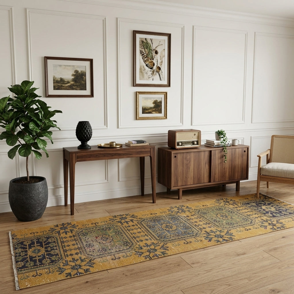 Ikat pattern on the Nesrinbahar vintage runner rug – handmade in Anatolia, Turkey