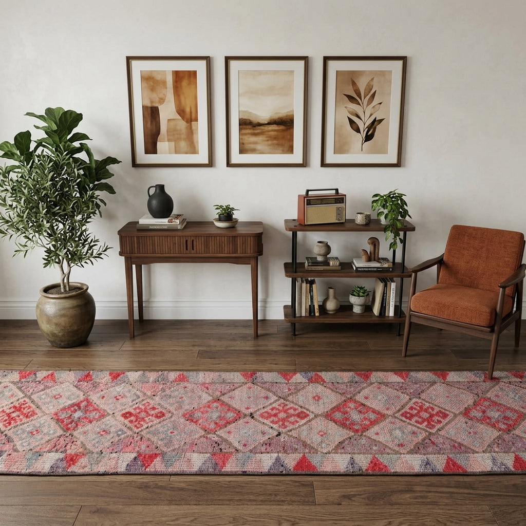 Geometric pattern on the Glykeria vintage runner rug – handmade in Anatolia, Turkey