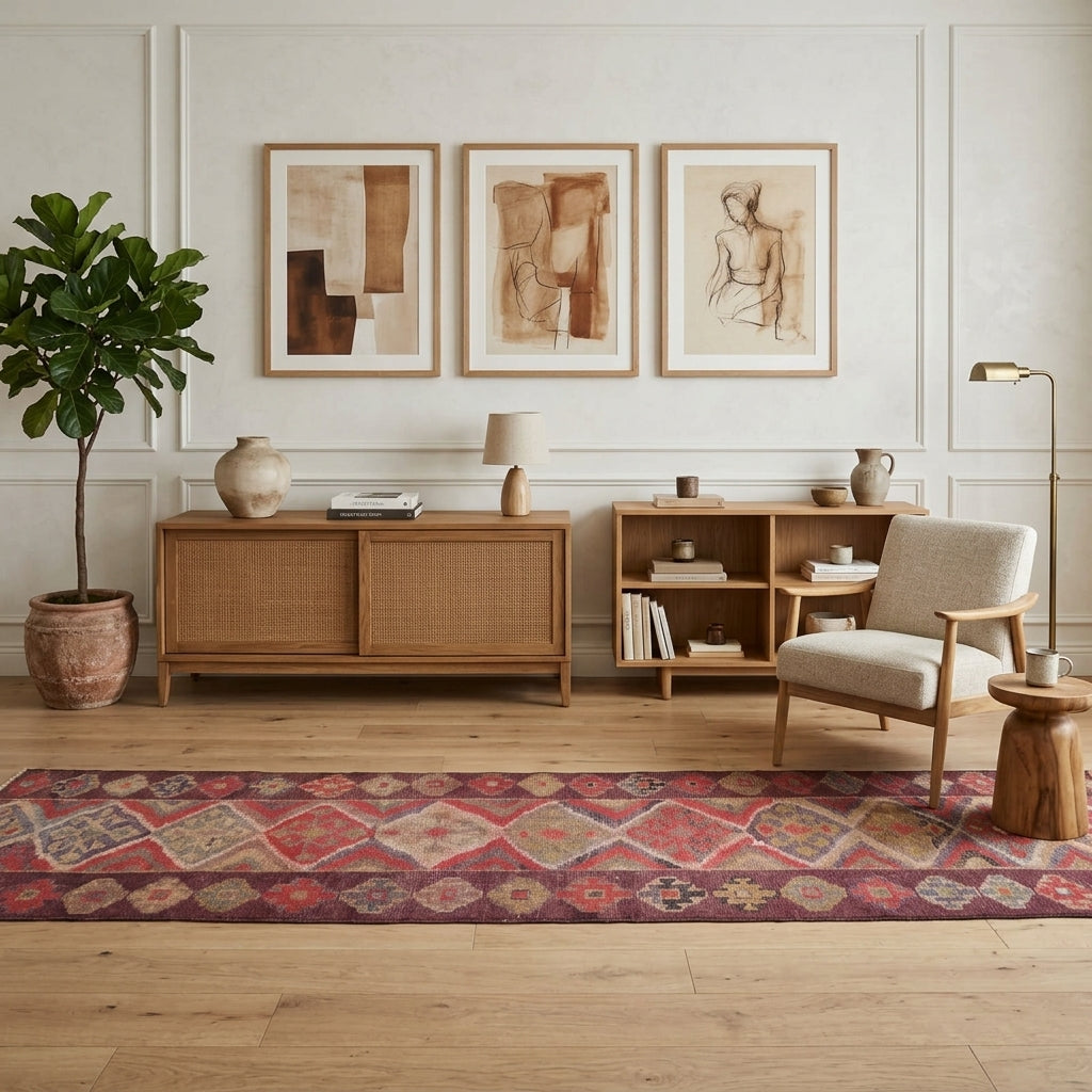 Ikat pattern on the Nisanursu vintage runner rug – handmade in Anatolia, Turkey