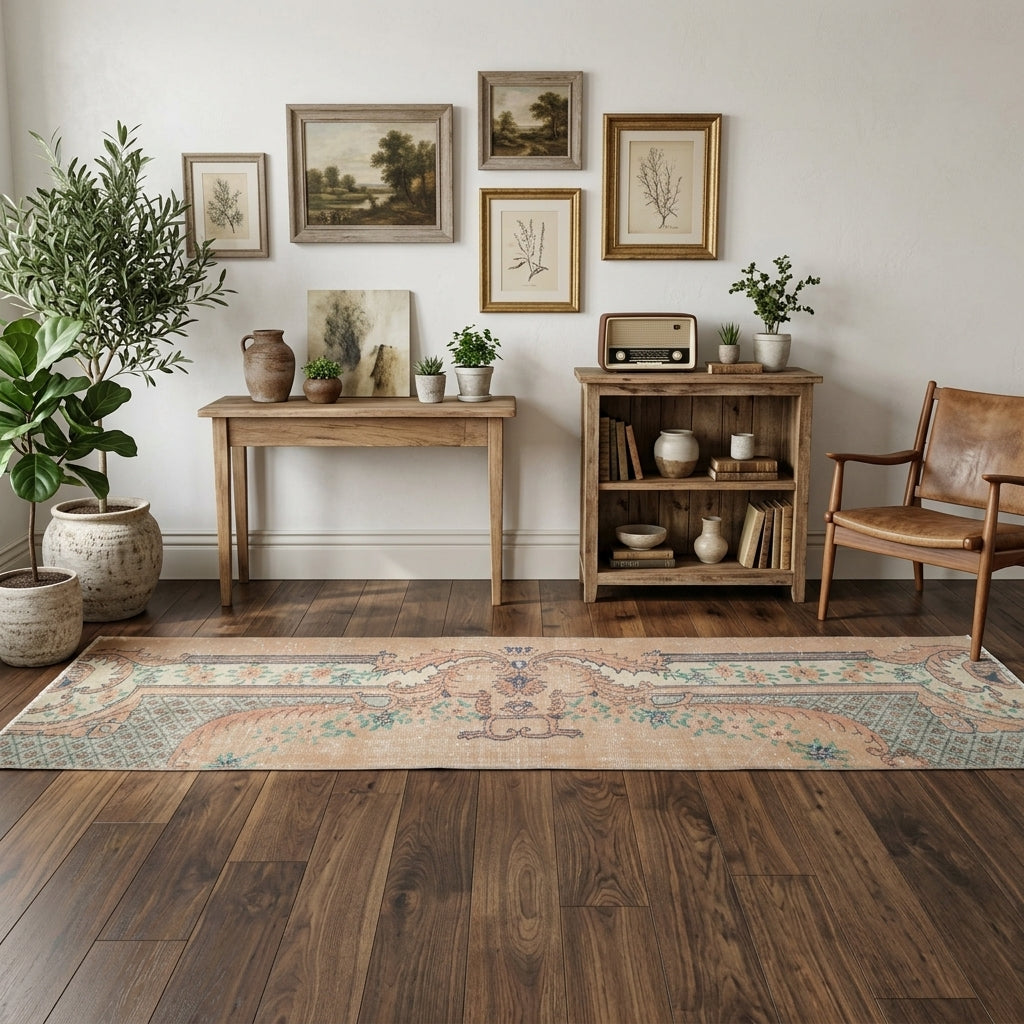 Oriental pattern on the Fidansever Cokramayul vintage runner rug – handmade in Anatolia, Turkey