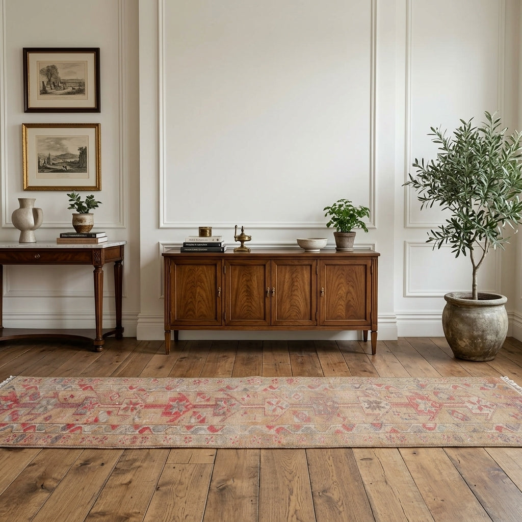 Tribal pattern on the Fidankusa Colman vintage runner rug – handmade in Anatolia, Turkey