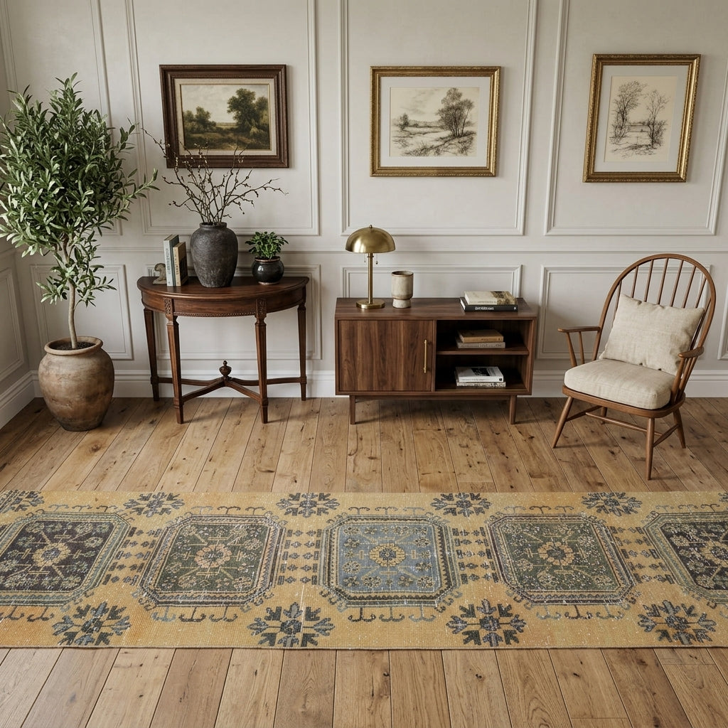 Floral pattern on the Esenperver Davina vintage runner rug – handmade in Anatolia, Turkey