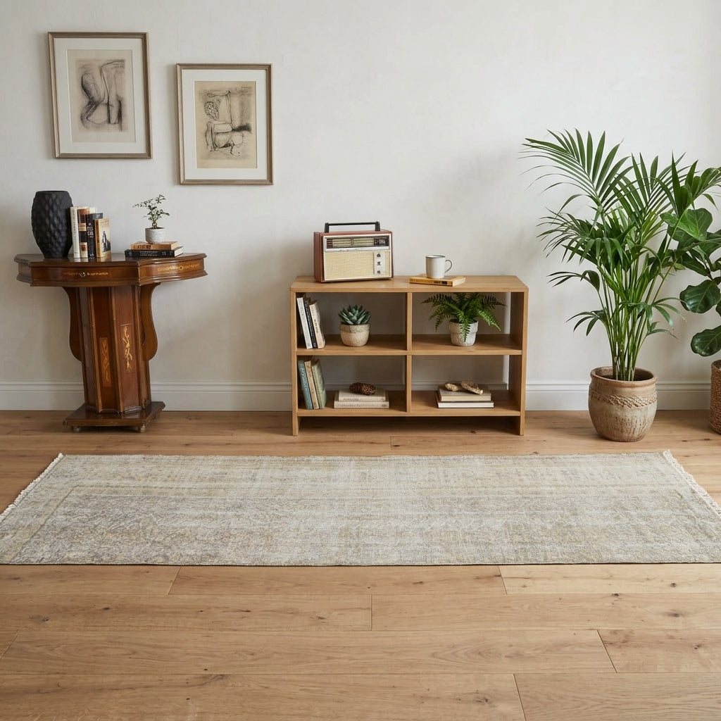 Floral pattern on the Erasirhoe Delfin vintage runner rug – handmade in Anatolia, Turkey
