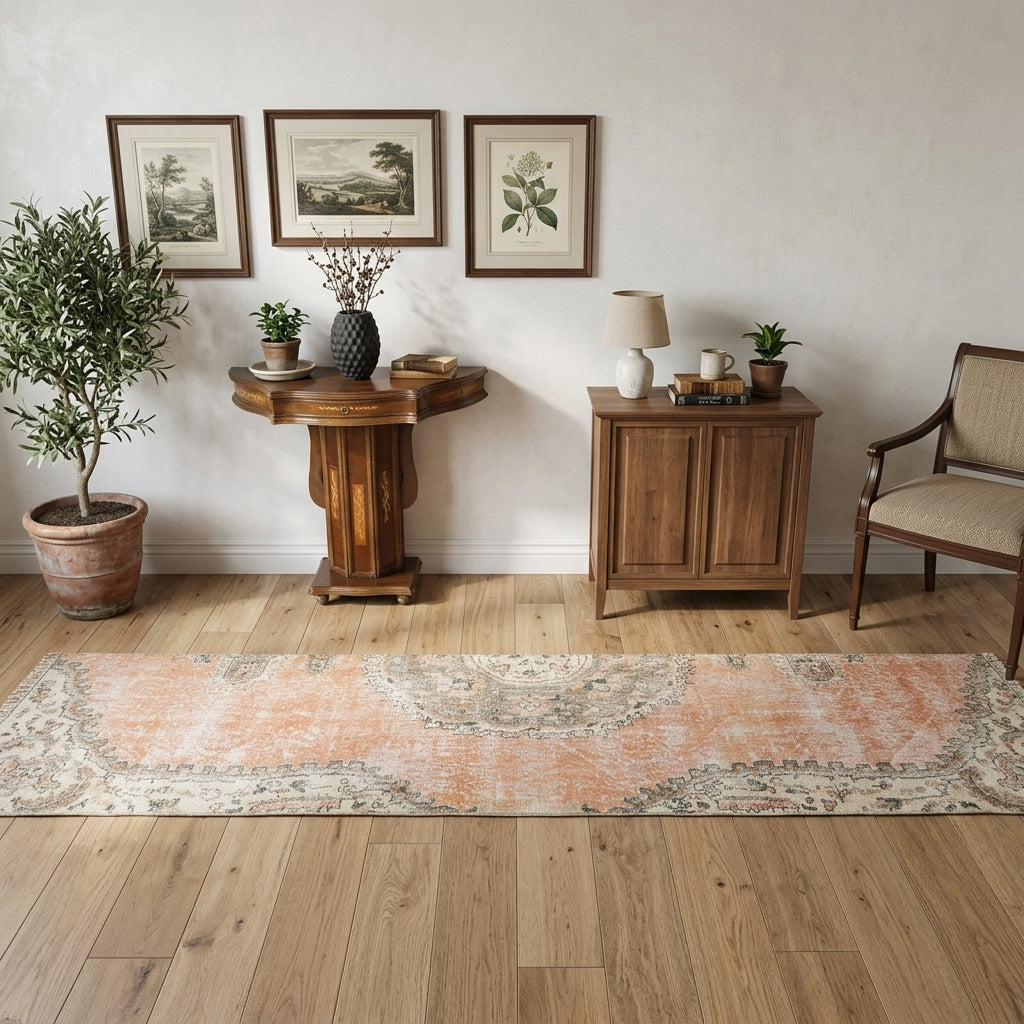 Tribal pattern on the Eirenecharis Dies vintage runner rug – handmade in Anatolia, Turkey