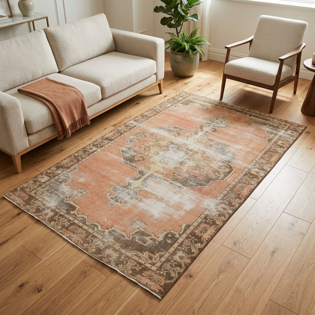 Medallion pattern on the Ihlamurter distressed vintage area rug – handmade in Anatolia, Turkey