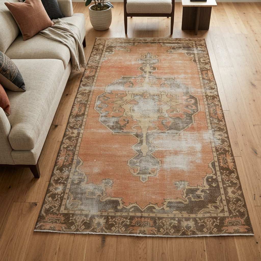 Medallion pattern on the Ihlamurter distressed vintage area rug – handmade in Anatolia, Turkey