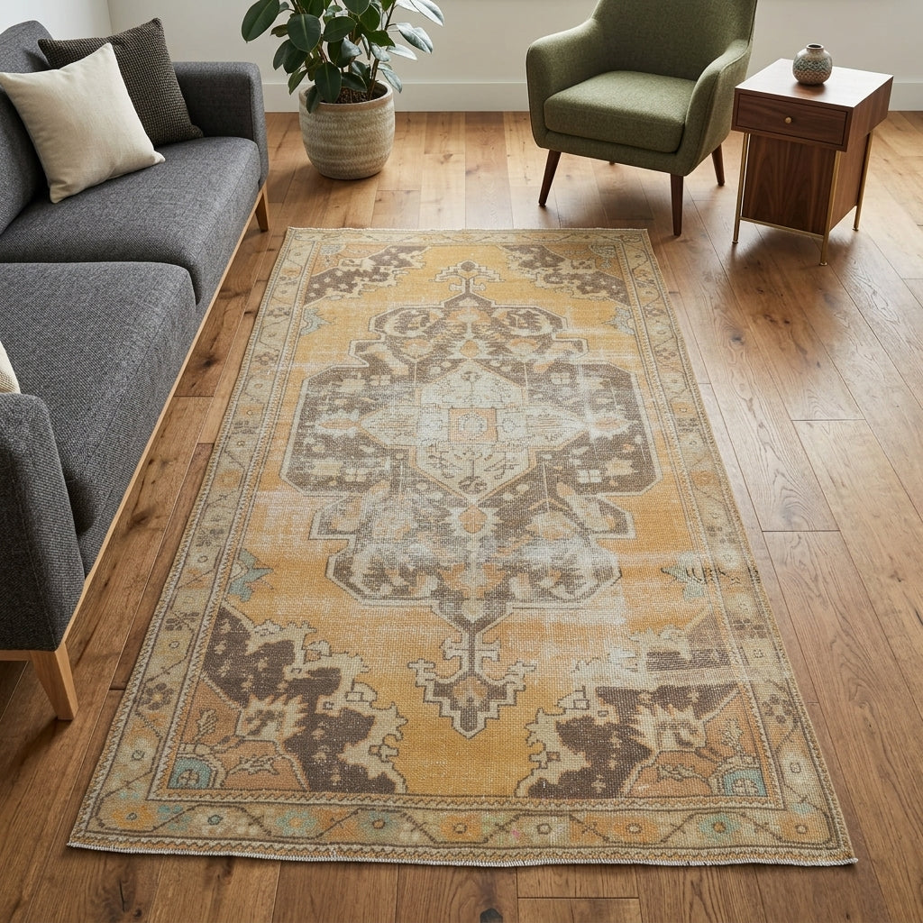 Oriental pattern on the Ihlamurhayat vintage area rug – handmade in Anatolia, Turkey