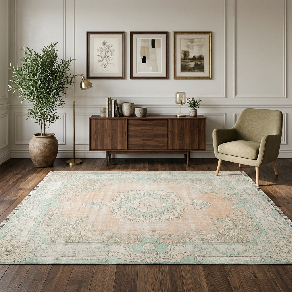 Tribal pattern on the Delphidora Ecegul vintage runner rug – handmade in Anatolia, Turkey