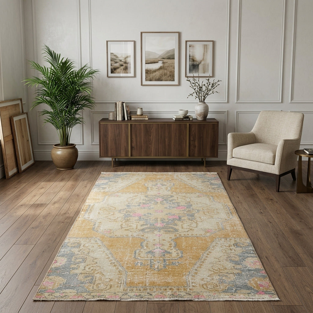 Oriental pattern on the Defneumut Edie vintage runner rug – handmade in the Persian region