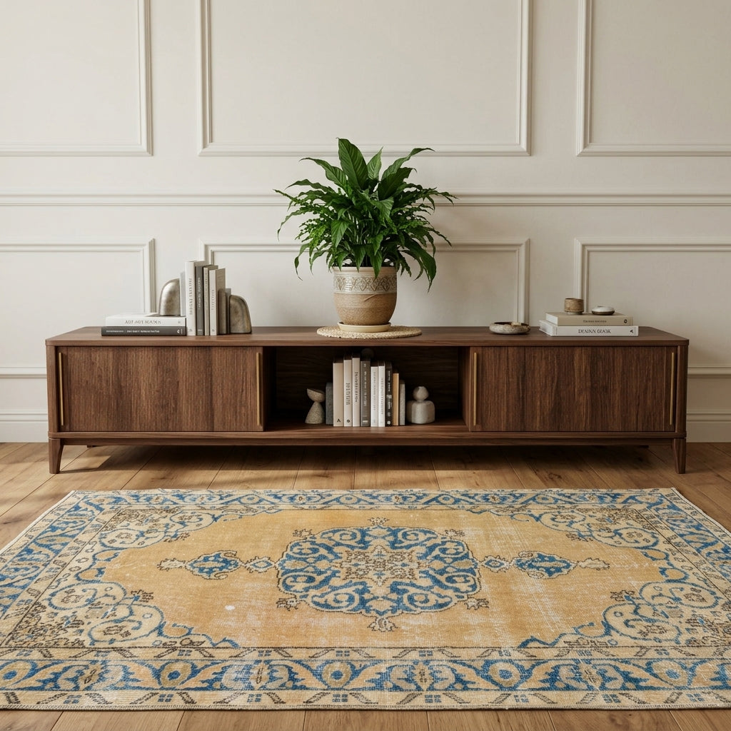 Oriental pattern on the Isophrosyne vintage area rug – handmade in Anatolia, Turkey