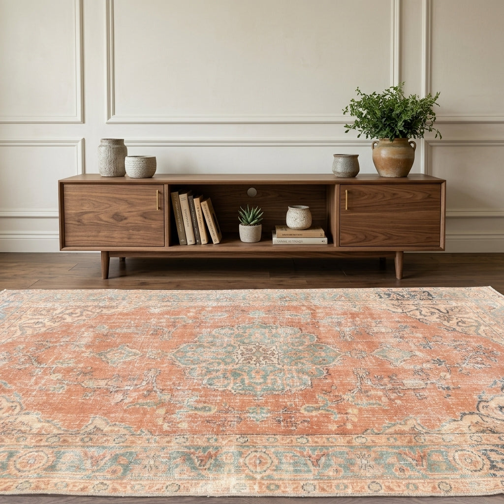 Oriental pattern on the Isikruh vintage area rug – handmade in Anatolia, Turkey