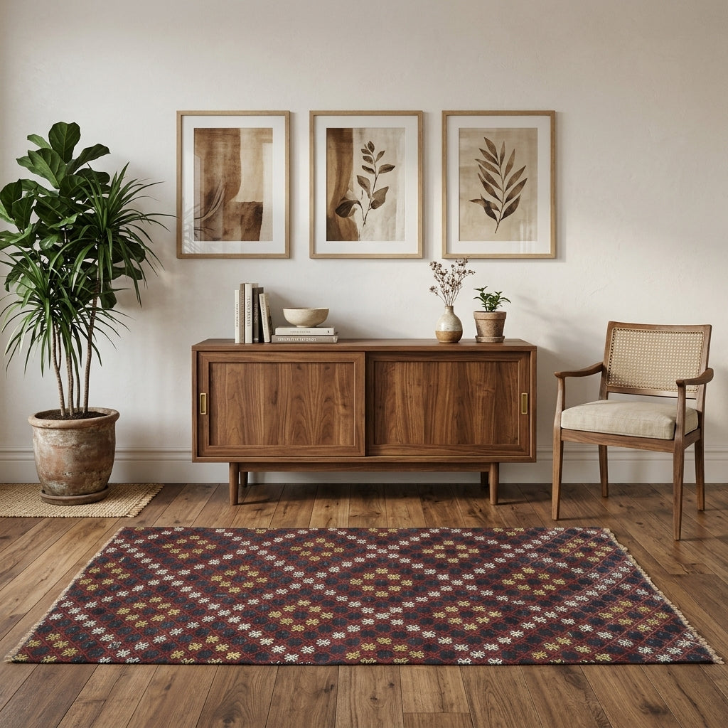 Ikat pattern on the Nevisik vintage kilim runner rug – handwoven flatweave in Anatolia, Turkey