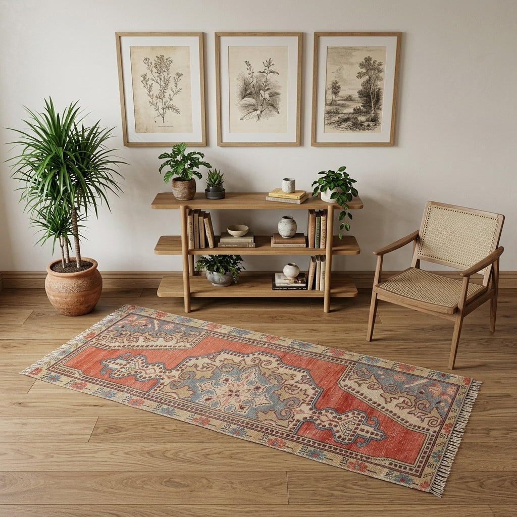 Oriental pattern on the Nevdil vintage runner rug – handmade in Anatolia, Turkey