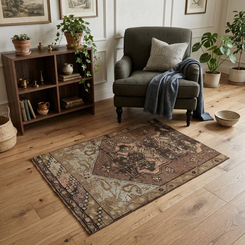 Oriental pattern on the Ianthepeleia vintage area rug – handmade in Anatolia, Turkey