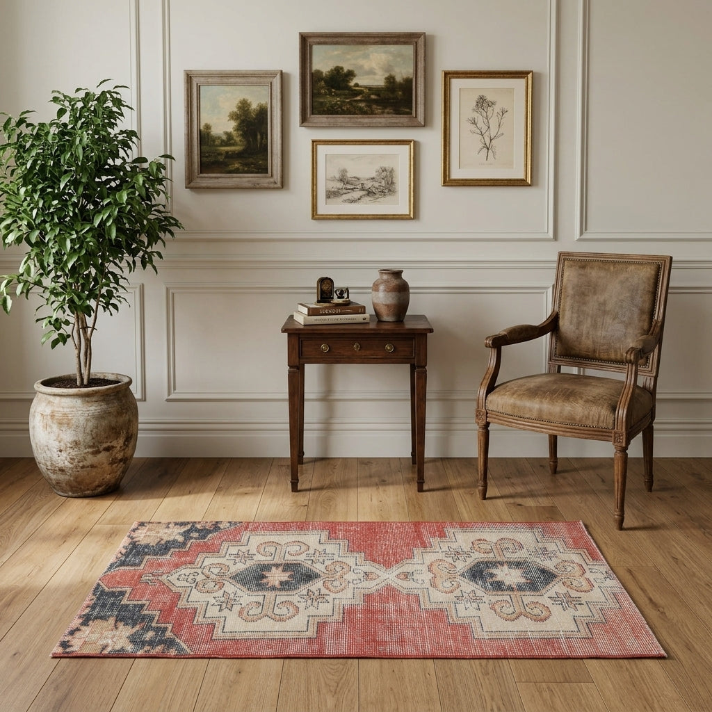 Tribal pattern on the Durunur Dixie vintage runner rug – handmade in Anatolia, Turkey