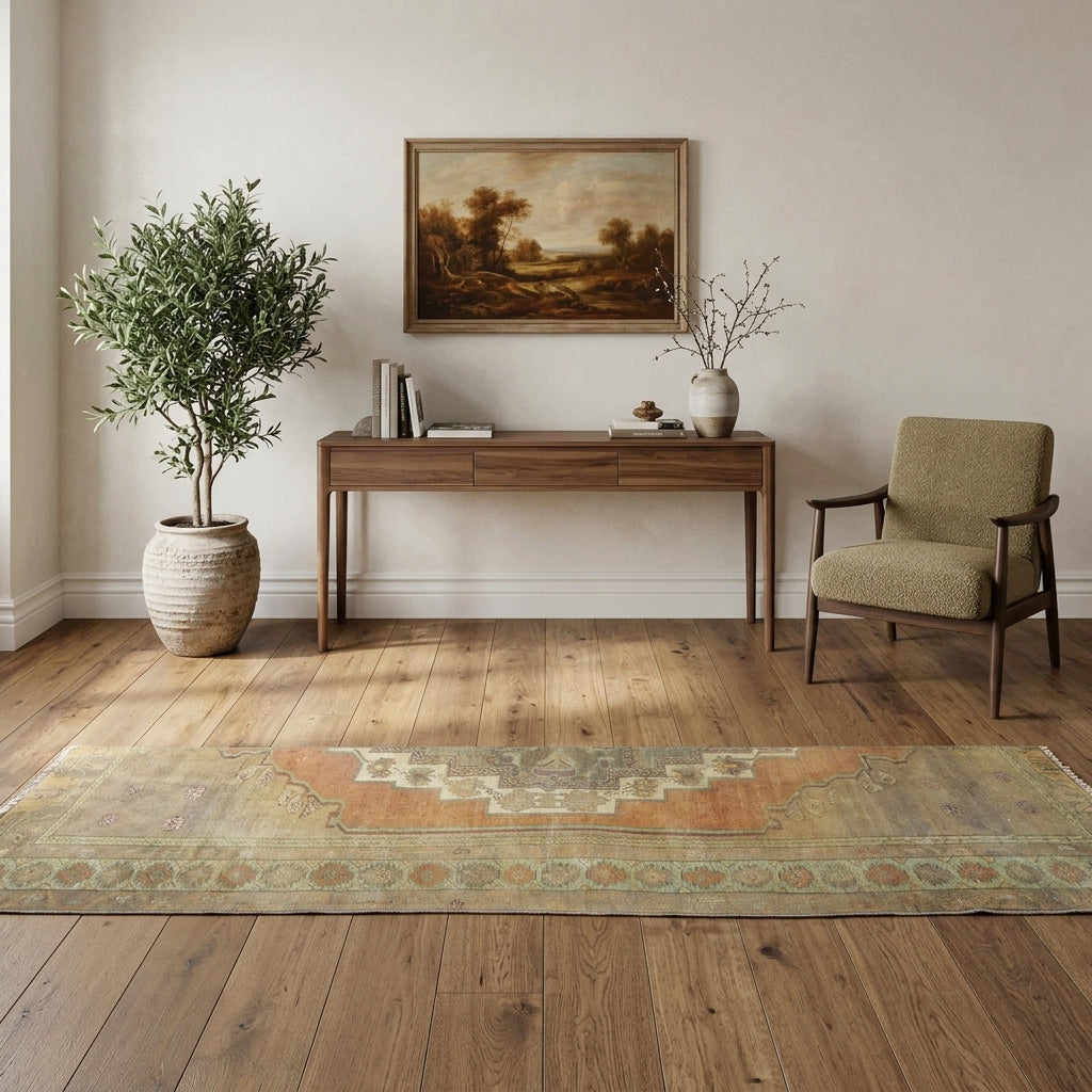 Tribal pattern on the Cevizsu Elvina vintage runner rug – handmade in Anatolia, Turkey