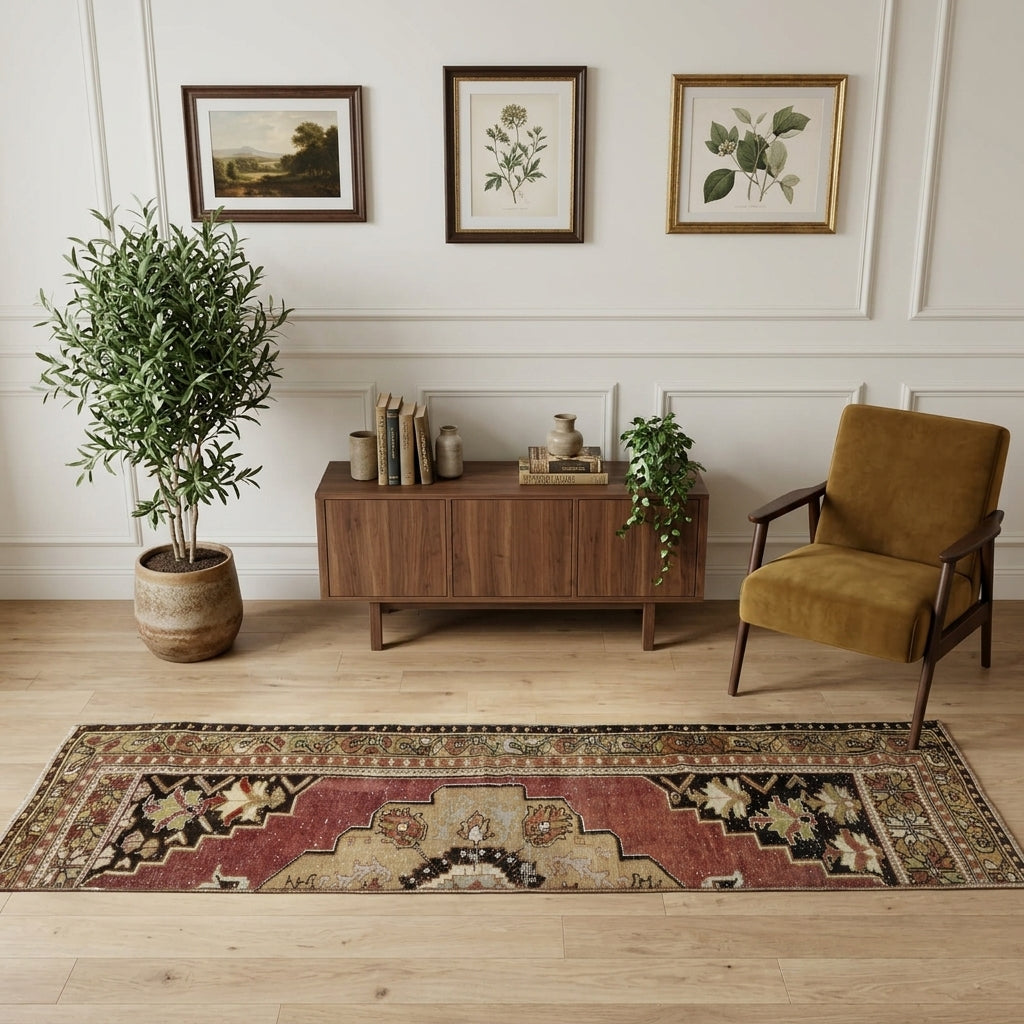 Oriental pattern on the Nesterenhayat vintage runner rug – handmade in Anatolia, Turkey