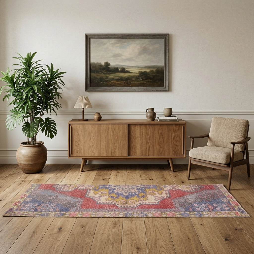 Oriental pattern on the Cemilesema Emel vintage runner rug – handmade in the Persian region