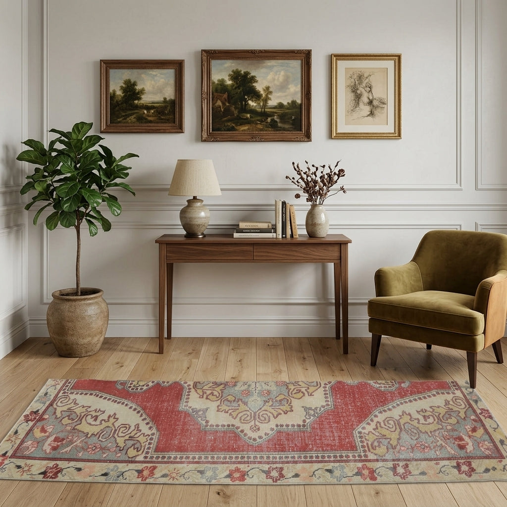Oriental pattern on the Cemilehayat Emery vintage runner rug – handmade in Anatolia, Turkey