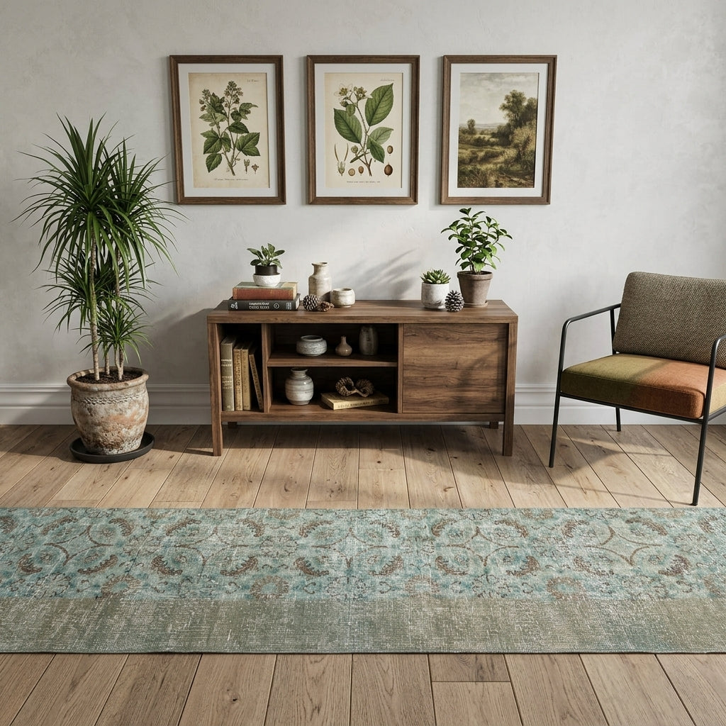 Floral pattern on the Bulutlale Erdan vintage runner rug – handmade in Anatolia, Turkey