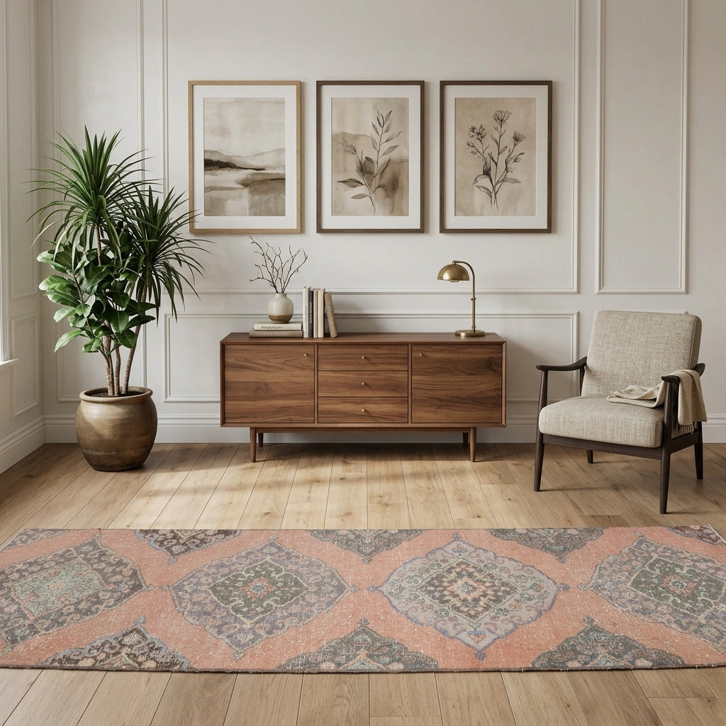 Oriental pattern on the Berraksema Erensu vintage runner rug – handmade in the Persian region