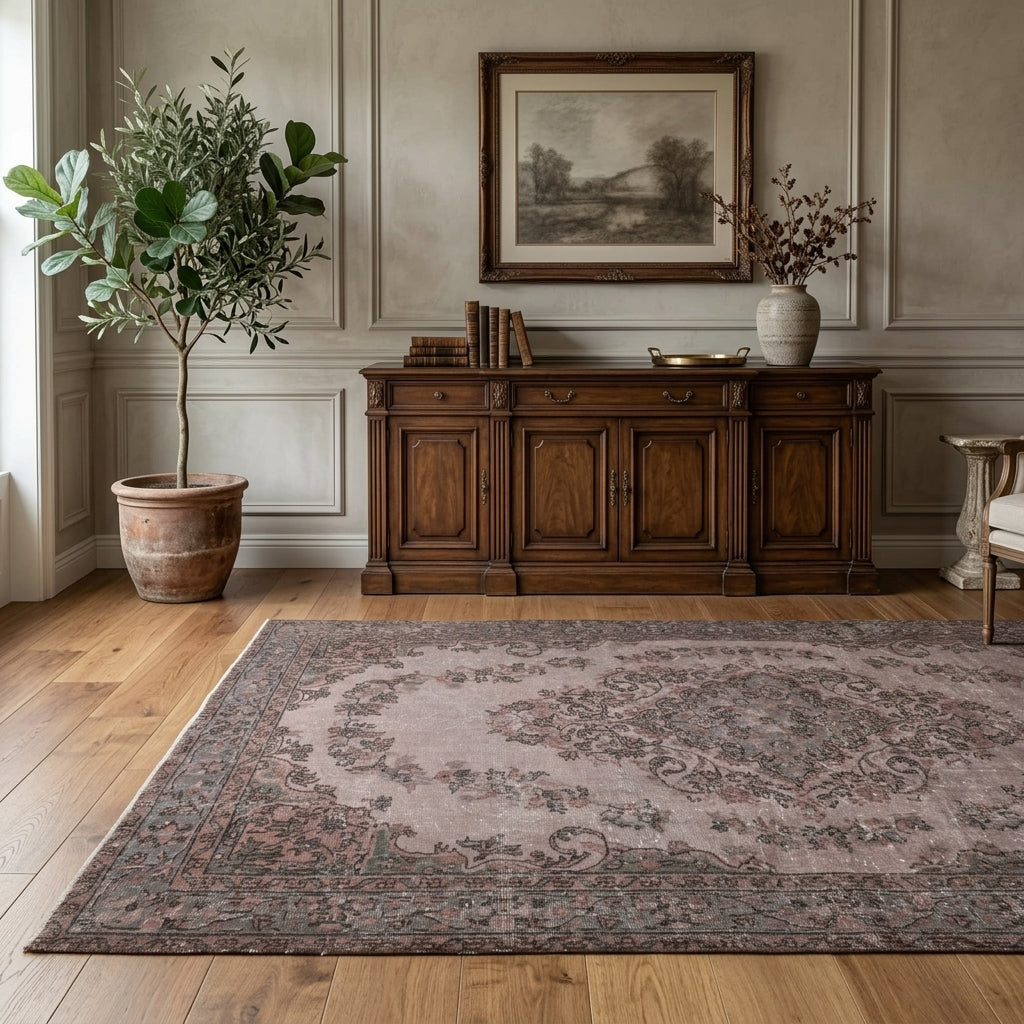 Oriental pattern on the Delphichoria vintage area rug – handmade in Anatolia, Turkey