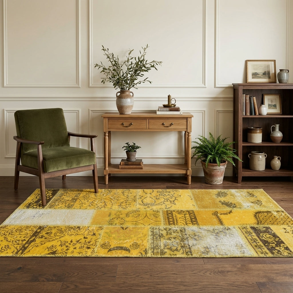 Oriental pattern on the Ozge vintage patchwork runner rug – handmade in Anatolia, Turkey